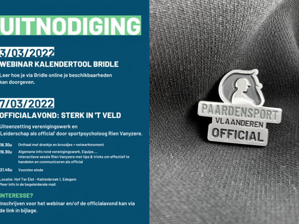 Officials: uitnodiging webinar en officialavond